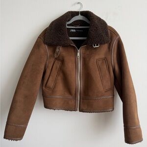 New Zara Brown Shearling Jacket Large